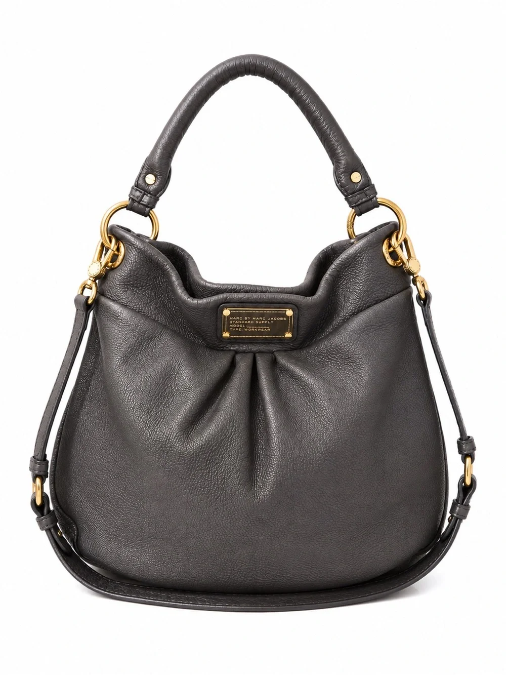 Marc Jacobs Olive Gray Pebbled Leather Hobo Bag Convertible Crossbody